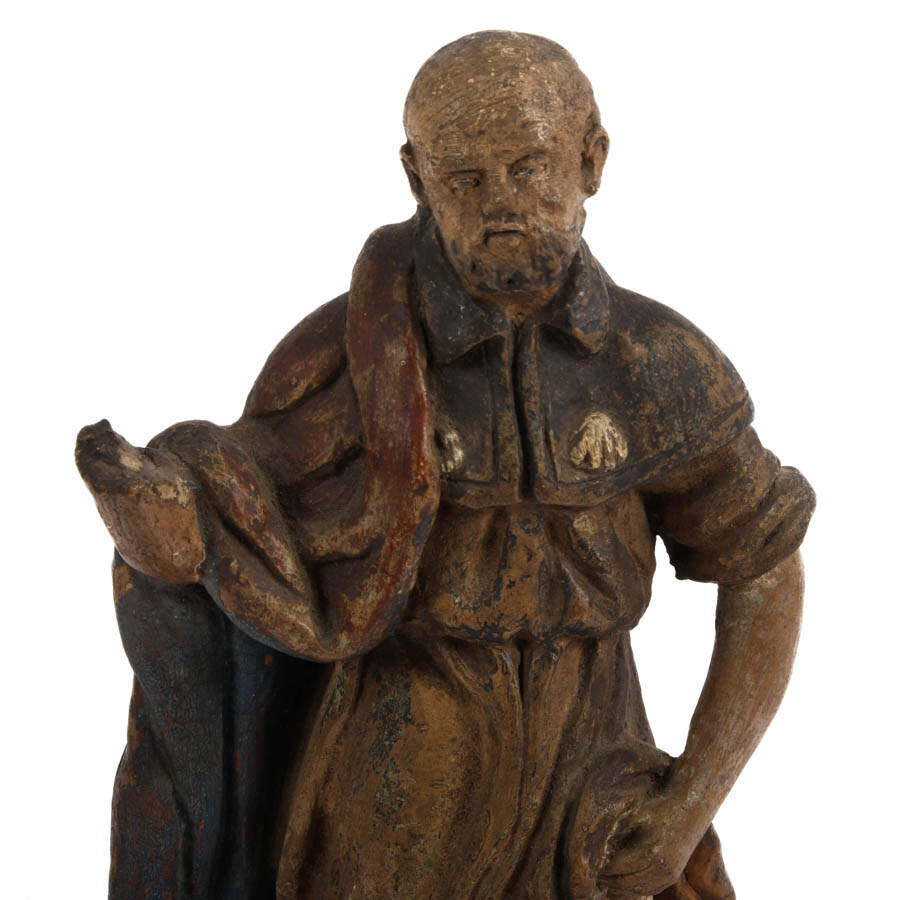 Antique European Polychrome Pottery Figure of Saint Roch-2