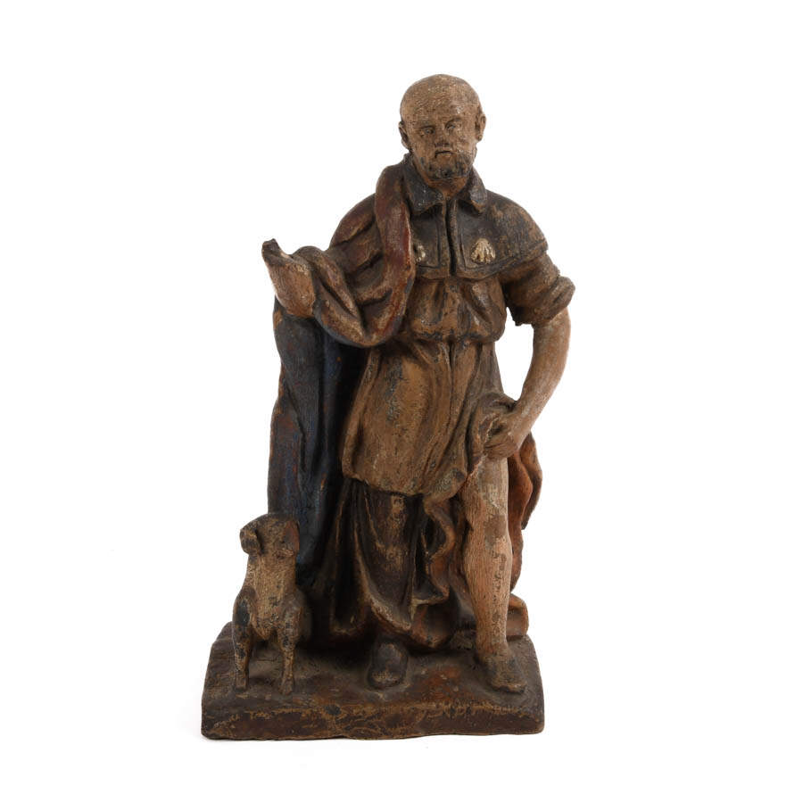 Antique European Polychrome Pottery Figure of Saint Roch-1