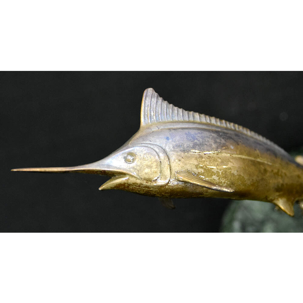 Signed John Perry Cold Patinated Bronze Jumping Marlin on Base-5