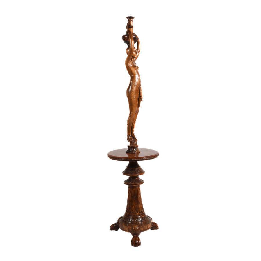 Carved Wood Egyptian Pedestal Table-7