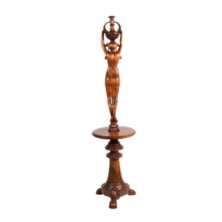 Carved Wood Egyptian Pedestal Table-6