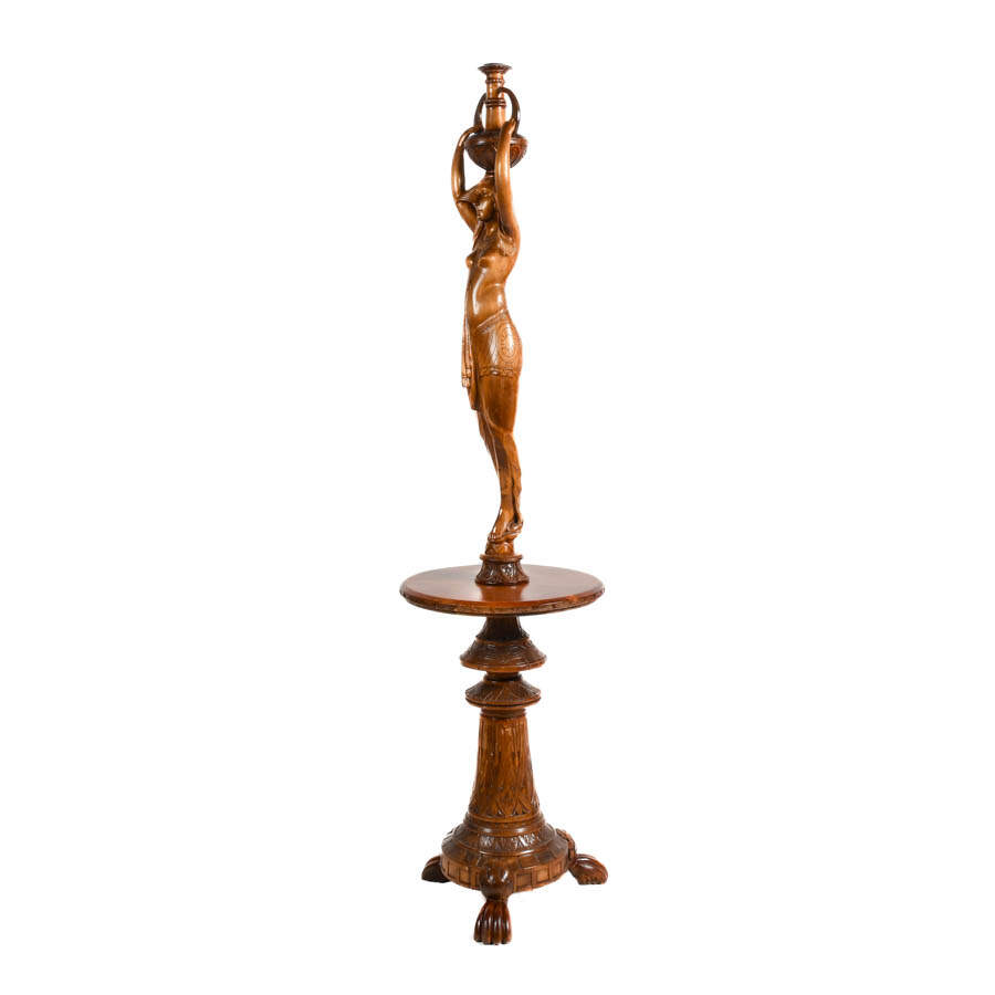 Carved Wood Egyptian Pedestal Table-5