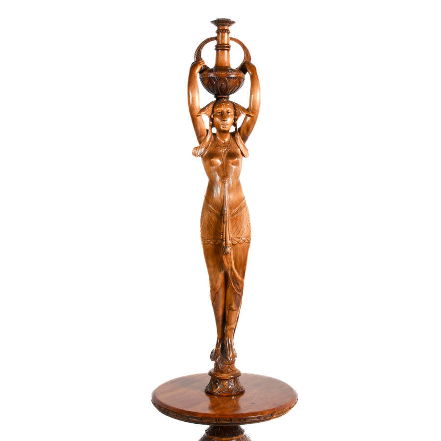 Carved Wood Egyptian Pedestal Table-2