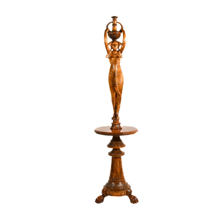 Carved Wood Egyptian Pedestal Table-1