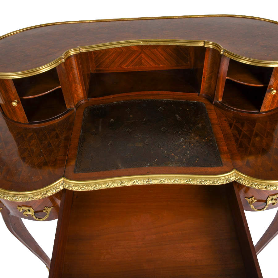 French Louis XVI-Style Ladies Mahogany and Gilt Ormolu Mounted Desk-7
