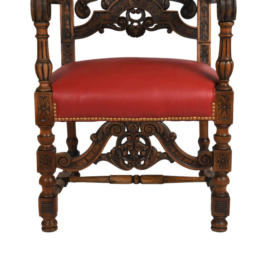 Italian Carved Walnut Figural Throne Chair-2