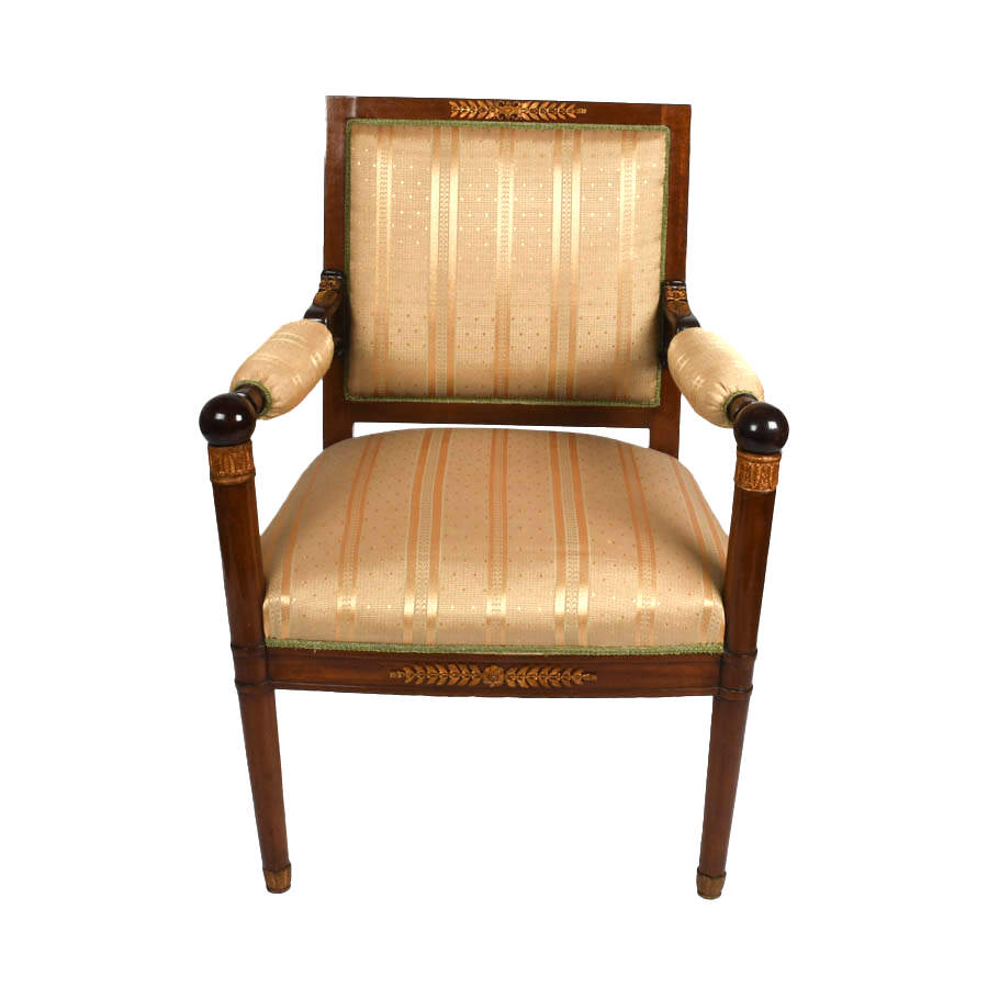 Antique French Empire-Style Ormolu and Upholstered Side Chair-1