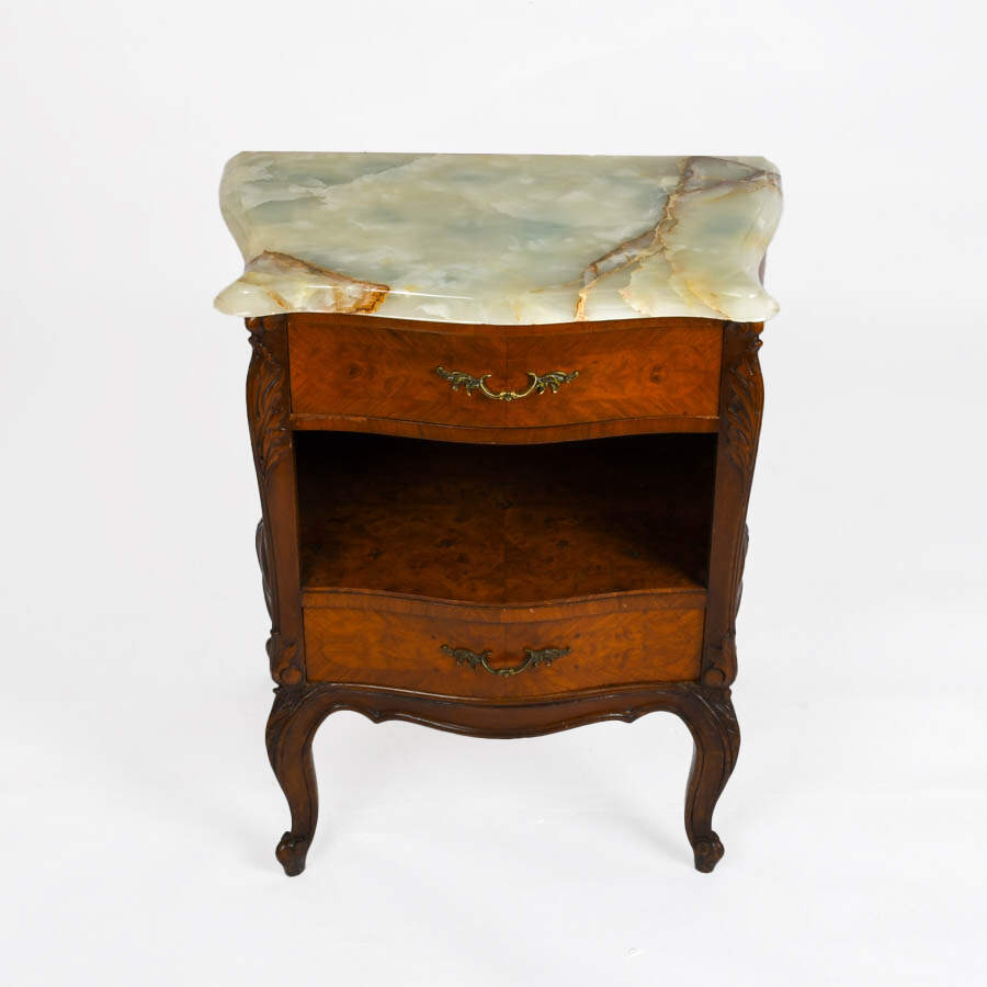 Antique French Two Drawer Walnut and Marble Top Nightstand-2