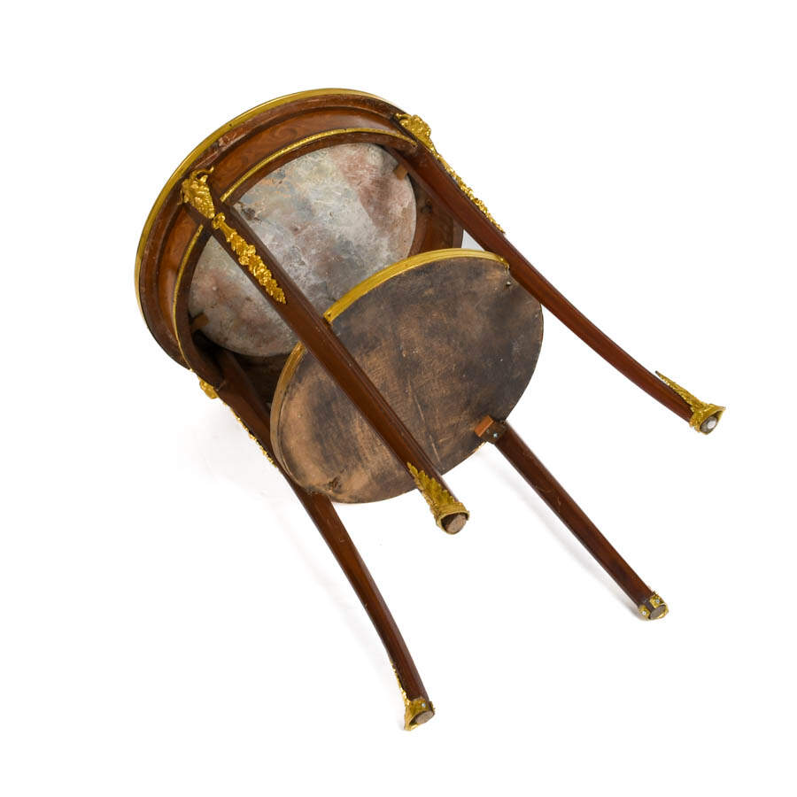 French Satinwood Gilt Bronze and Marble Round Side Table-8