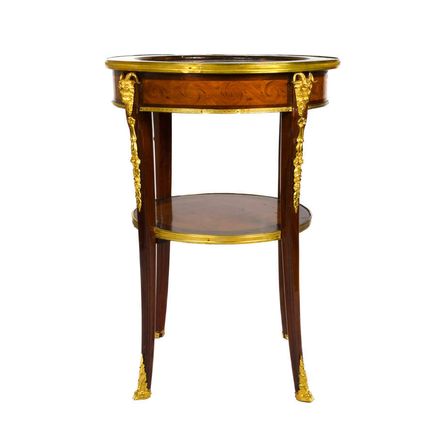 French Satinwood Gilt Bronze and Marble Round Side Table-6