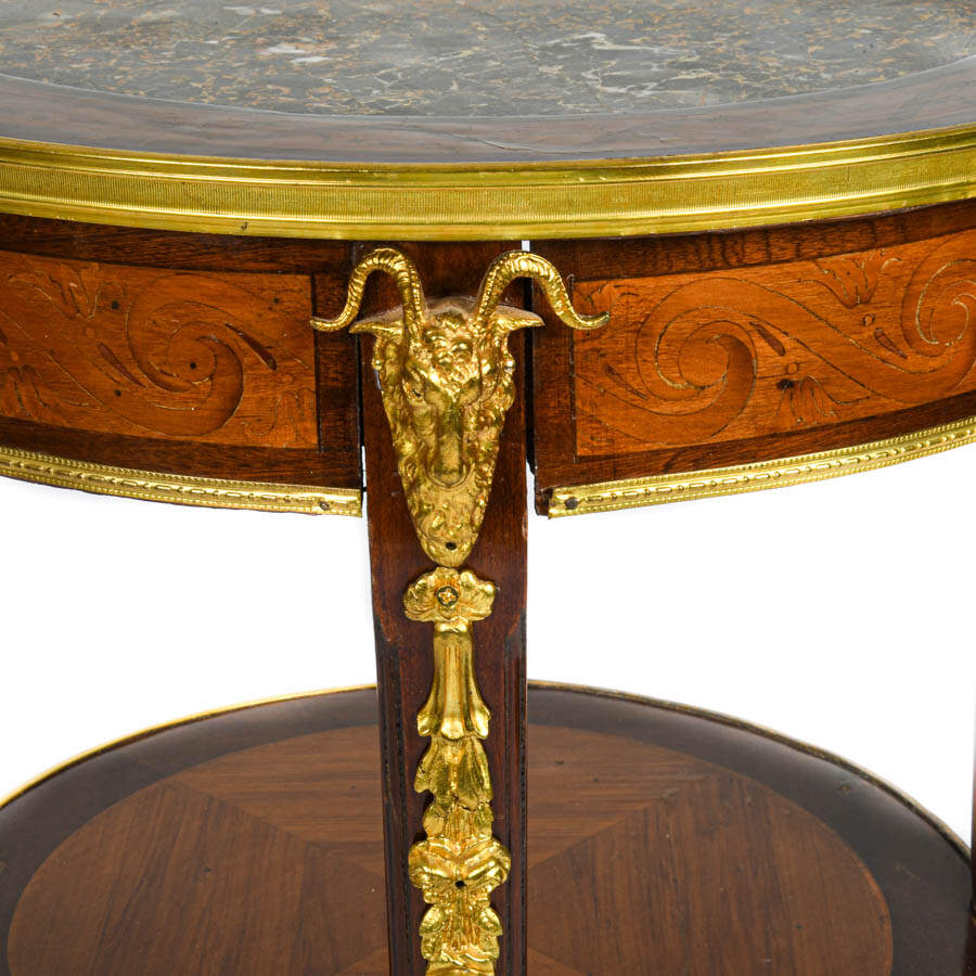 French Satinwood Gilt Bronze and Marble Round Side Table-4