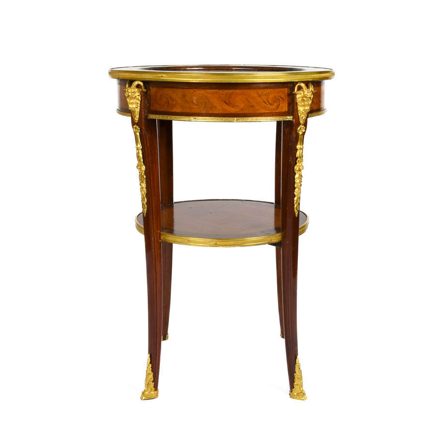 French Satinwood Gilt Bronze and Marble Round Side Table-2