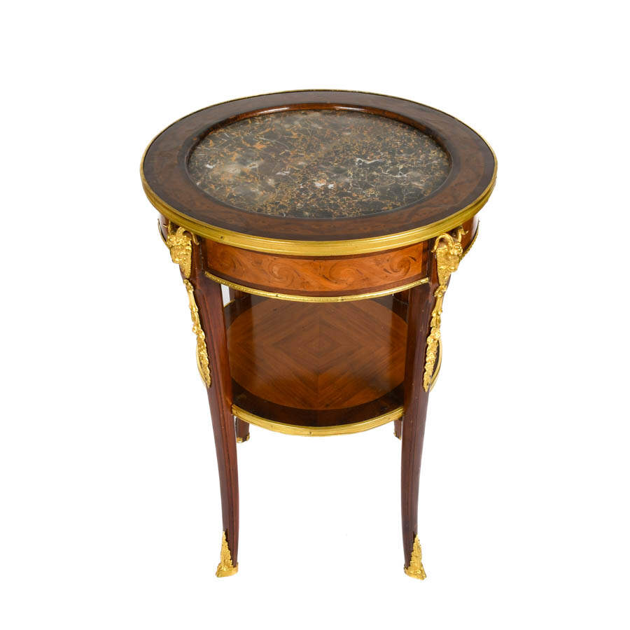 French Satinwood Gilt Bronze and Marble Round Side Table-1