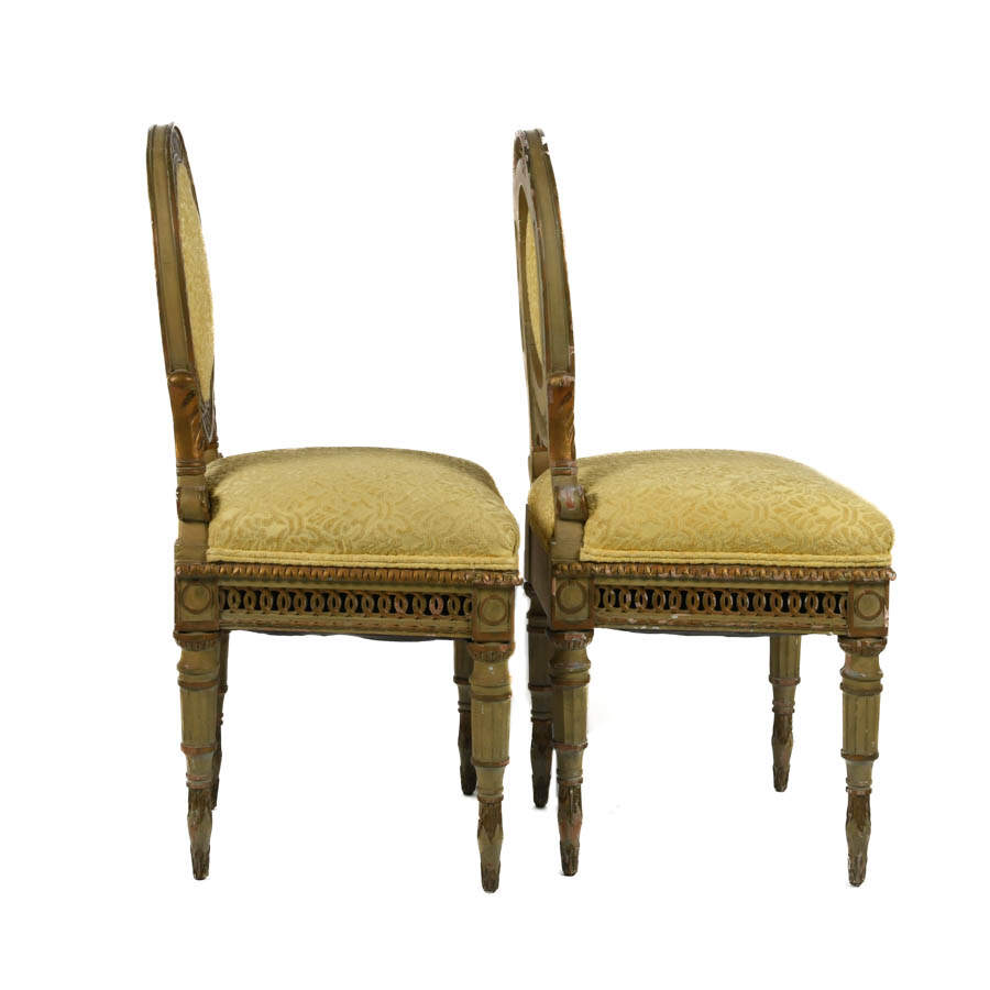 Antique French Pair of Circle Back Upholstered Side Chairs-4