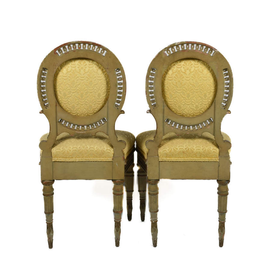 Antique French Pair of Circle Back Upholstered Side Chairs-3