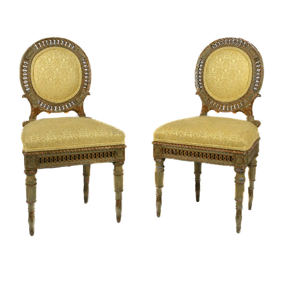 Antique French Pair of Circle Back Upholstered Side Chairs-1