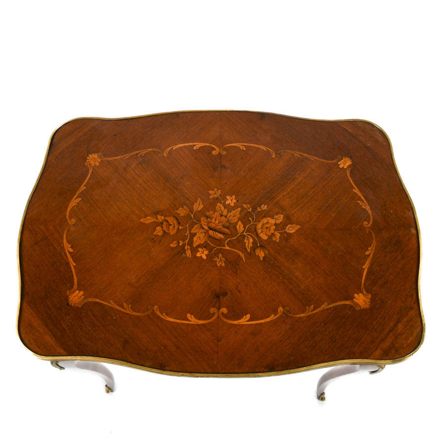 French Ormolu, Mahogany, and Marquetry Inlaid Side Table-3