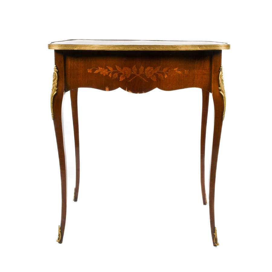 French Ormolu, Mahogany, and Marquetry Inlaid Side Table-1