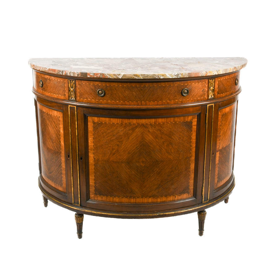 French Louis XVI-Style Inlaid Demi-Lune Commode-1