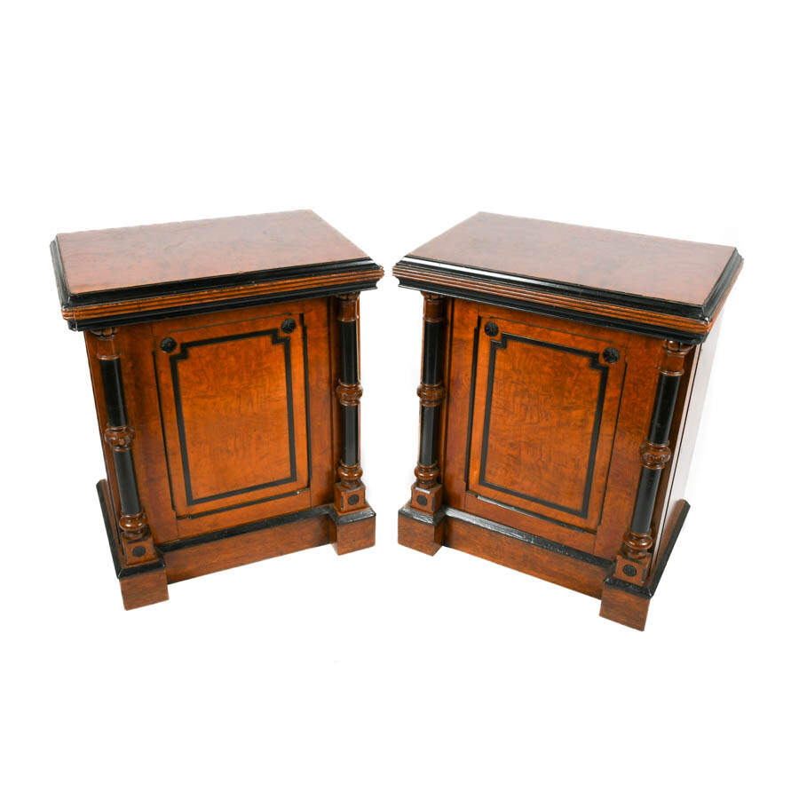 Antique Pair of Burl and Ebony Wood Cabinets-3