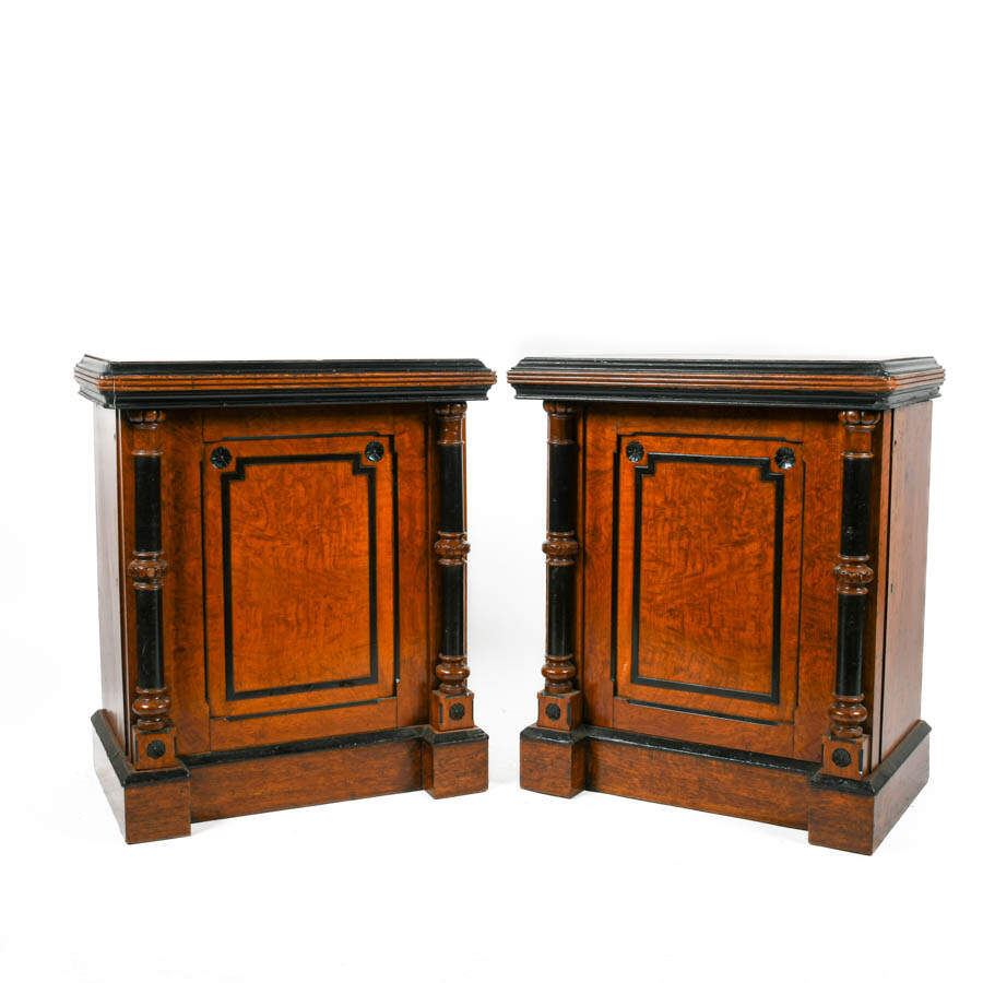 Antique Pair of Burl and Ebony Wood Cabinets-2