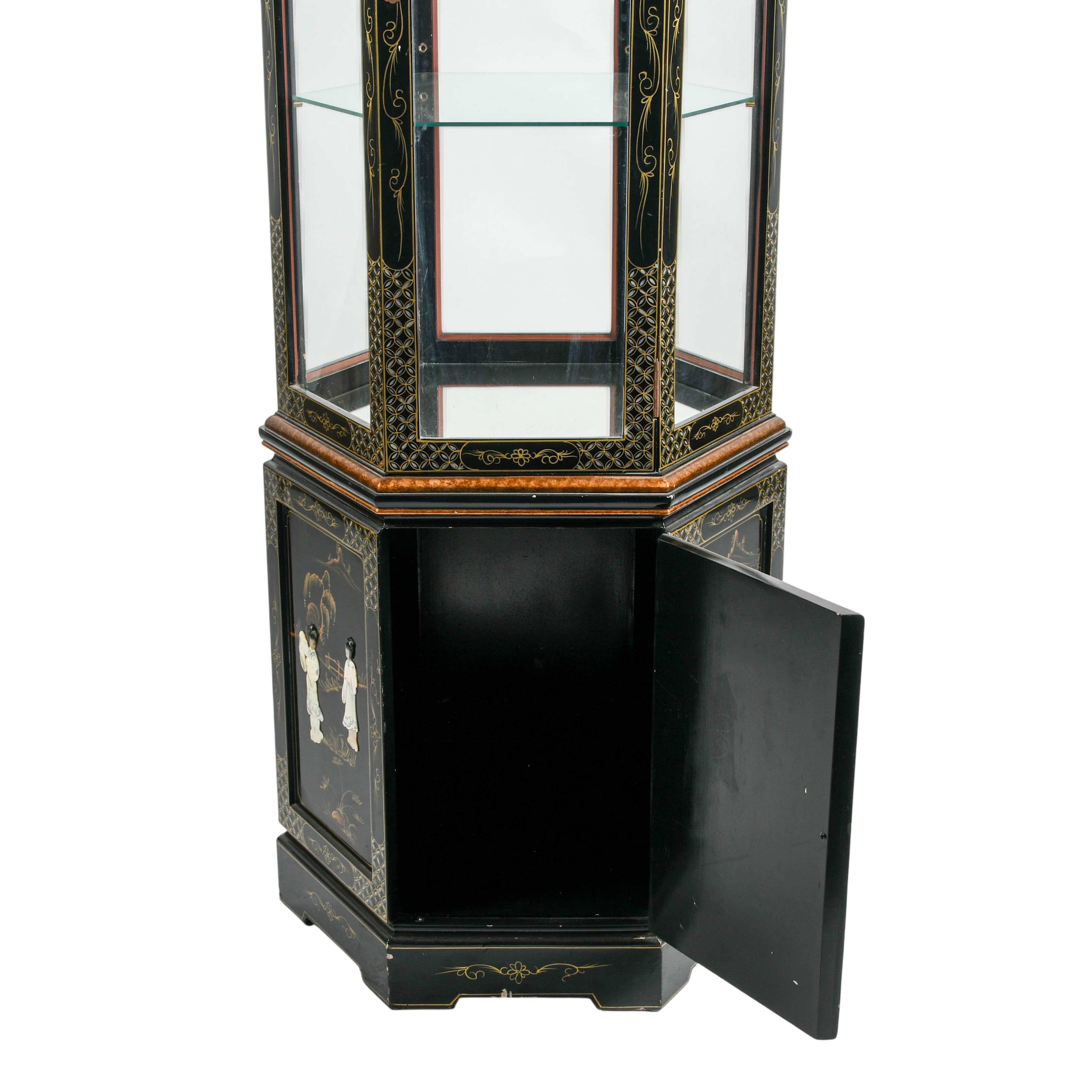 Chinese Black Lacquered Corner Display Cabinet-5