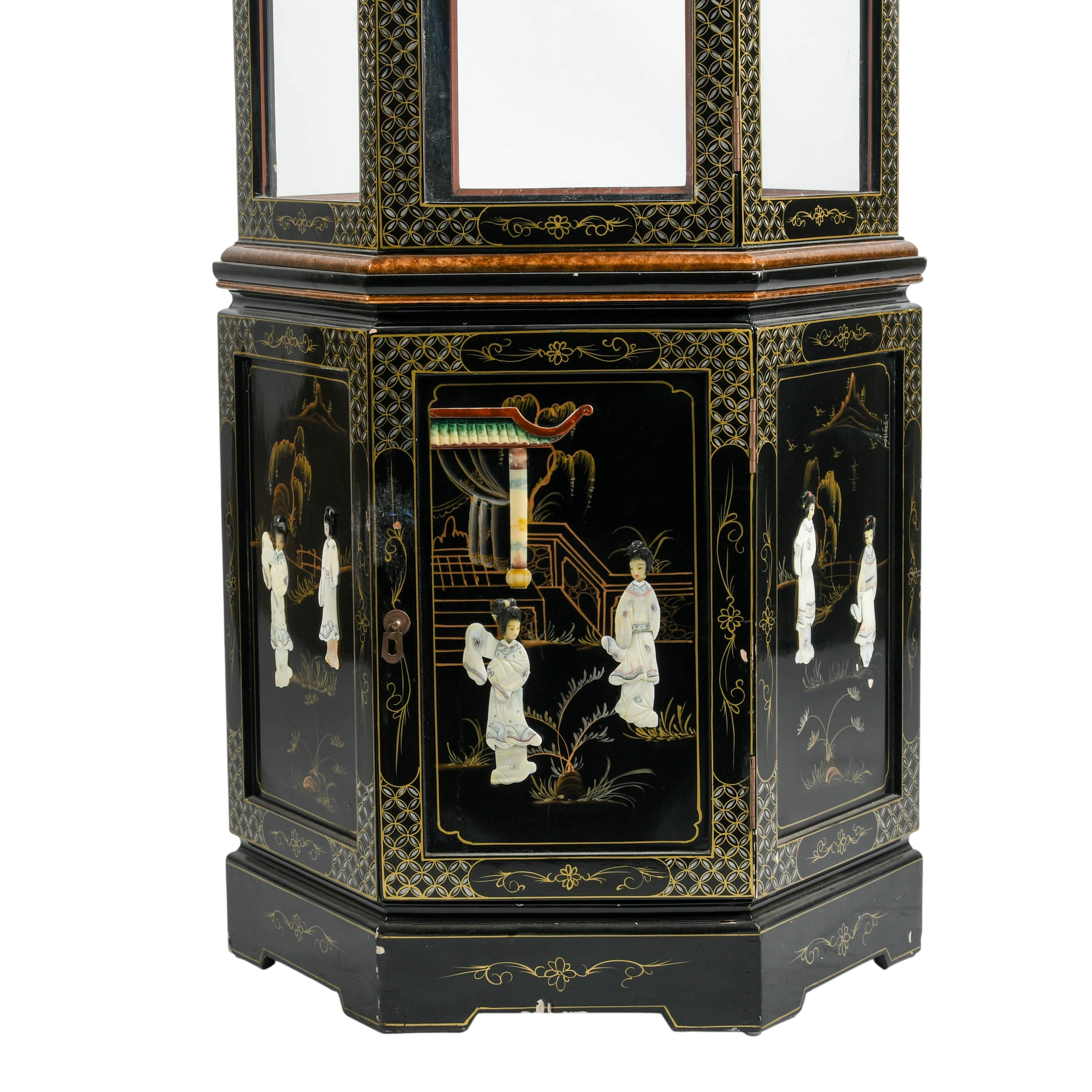 Chinese Black Lacquered Corner Display Cabinet-4
