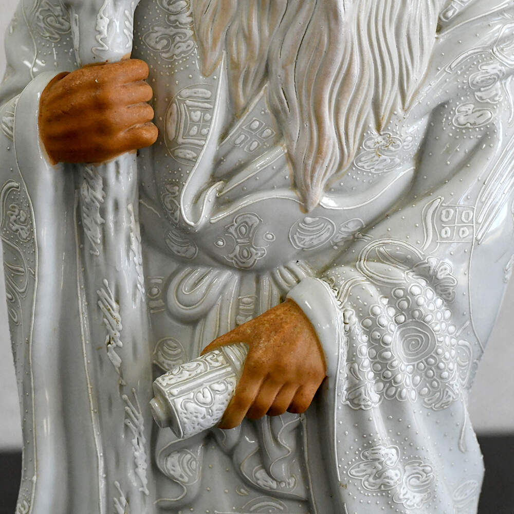 Clay and Porcelain Japanese Jurojin God of Longevity Statue-7