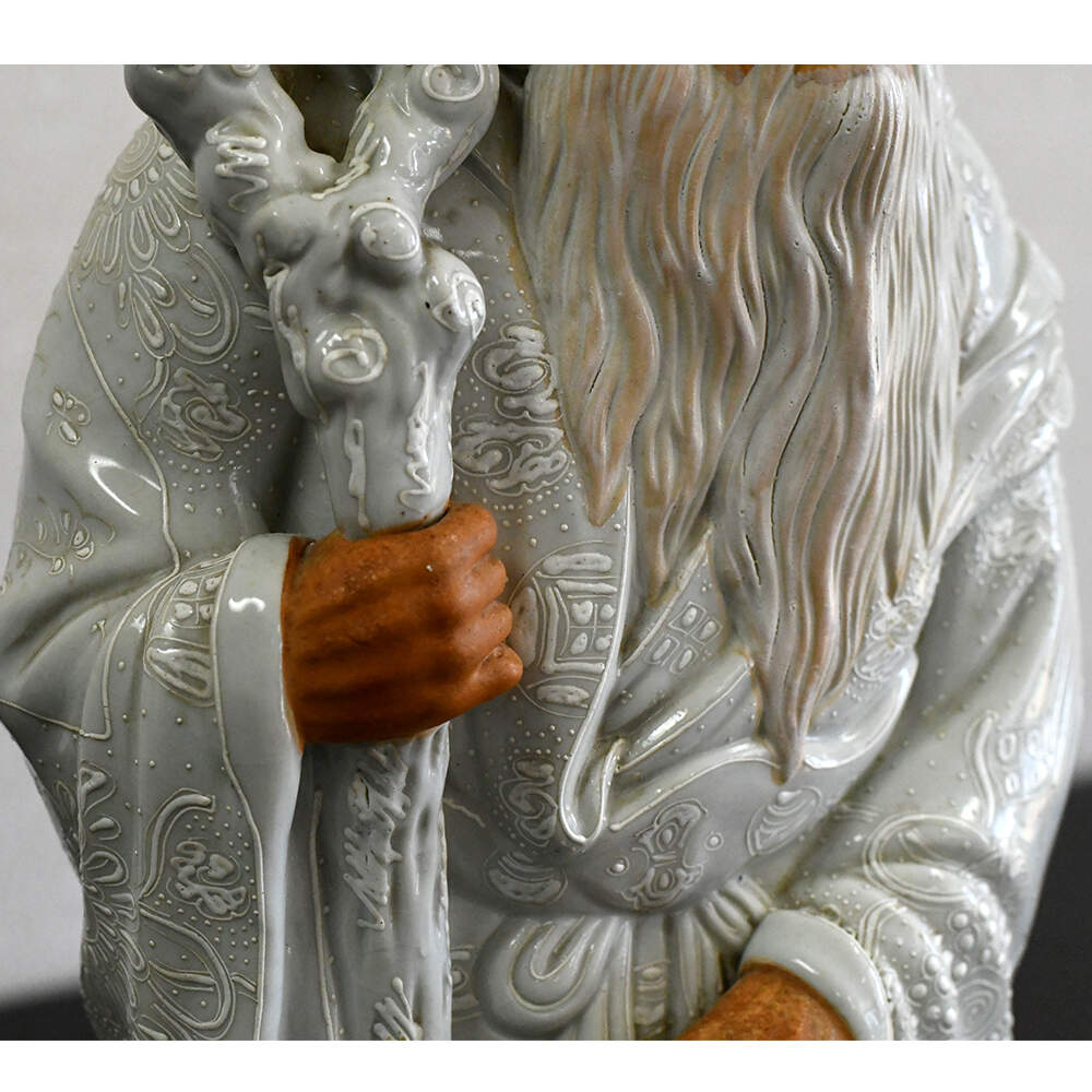 Clay and Porcelain Japanese Jurojin God of Longevity Statue-6