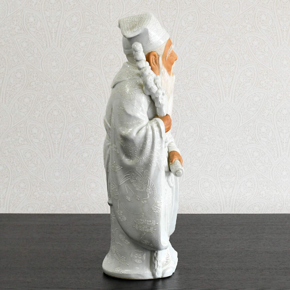 Clay and Porcelain Japanese Jurojin God of Longevity Statue-4