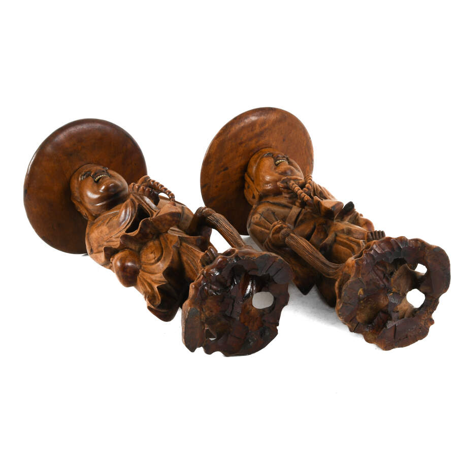 Pair of Chinese Carved Wood Immortal Travelers-10