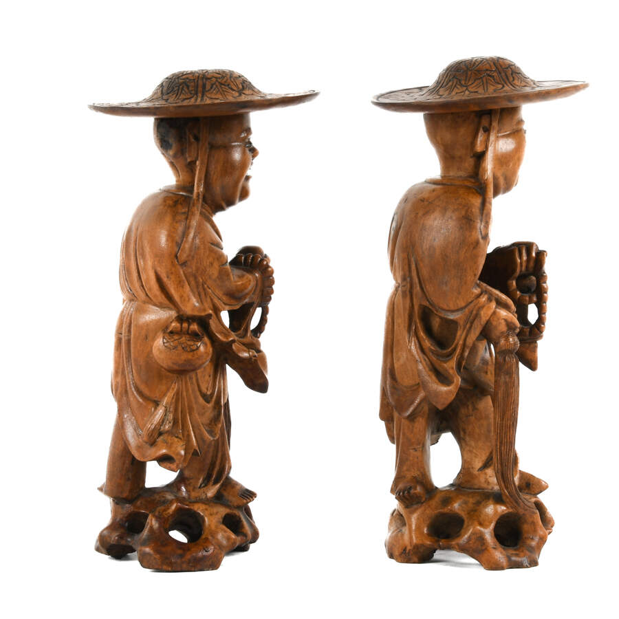 Pair of Chinese Carved Wood Immortal Travelers-4