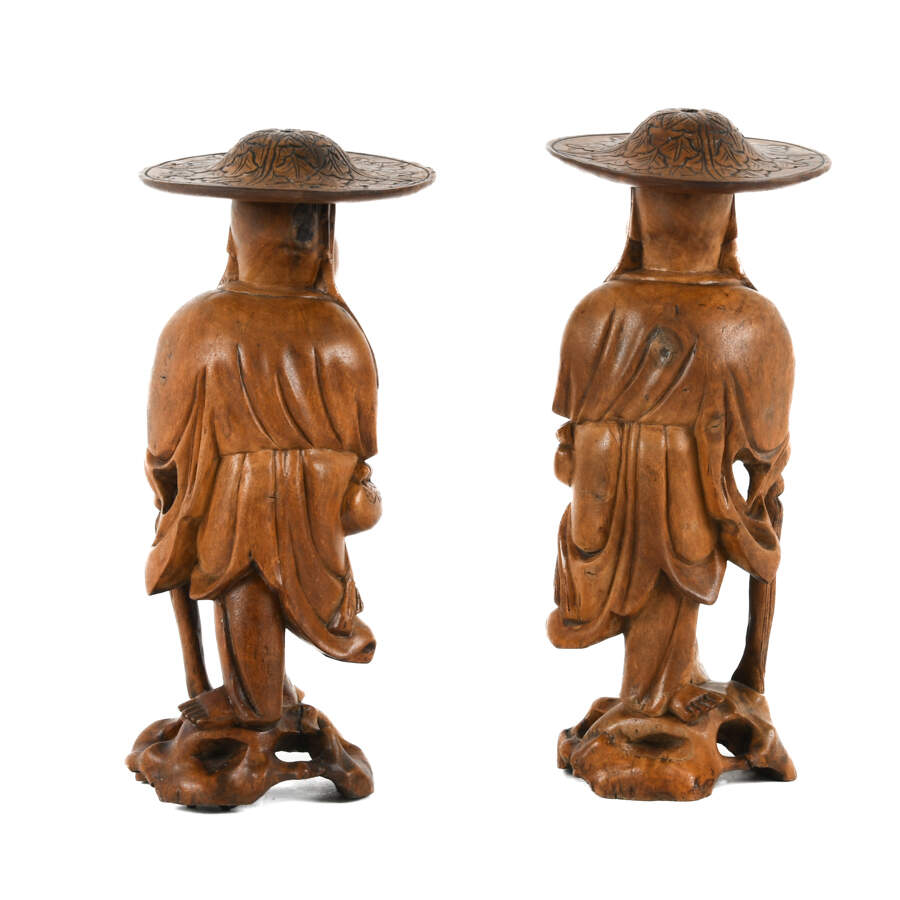 Pair of Chinese Carved Wood Immortal Travelers-3