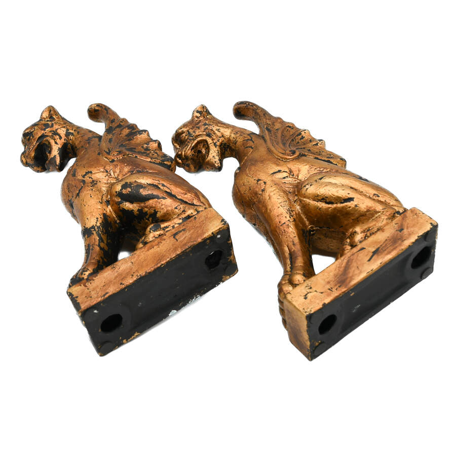 Antique Pair of Gilt Pottery Gargoyles-7