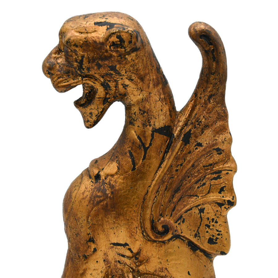 Antique Pair of Gilt Pottery Gargoyles-6