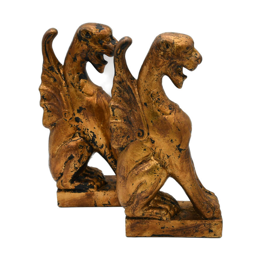 Antique Pair of Gilt Pottery Gargoyles-4