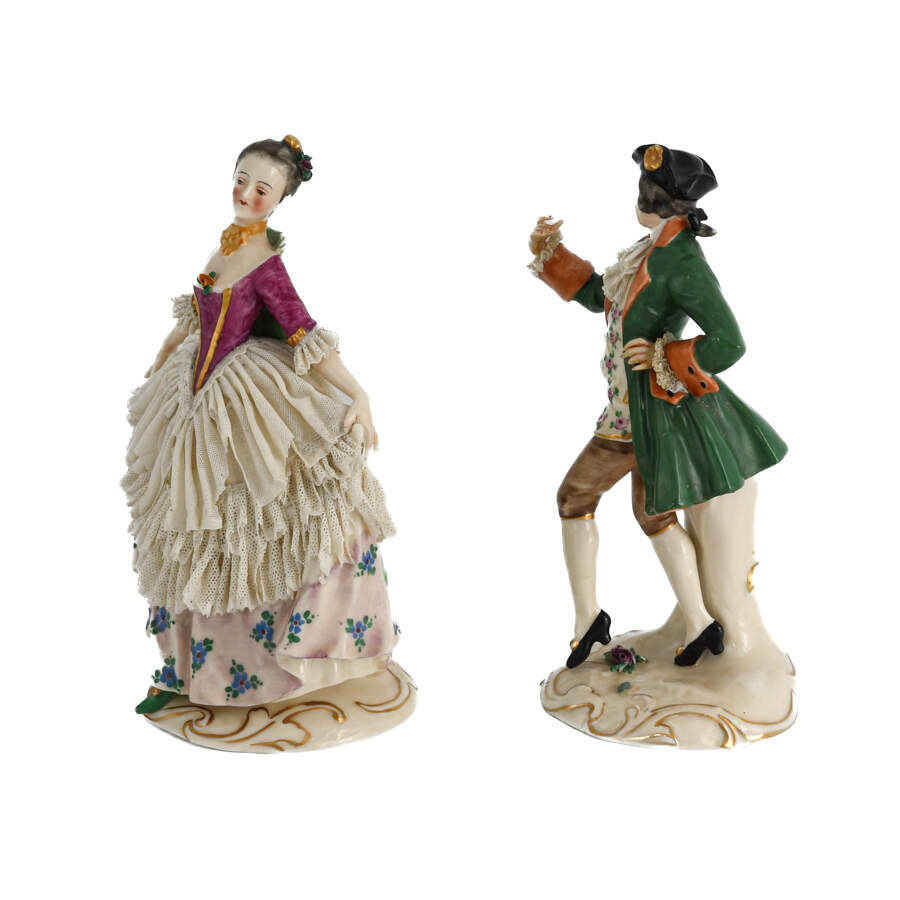 Dresden Porcelain and Lace Dancing Couple-4
