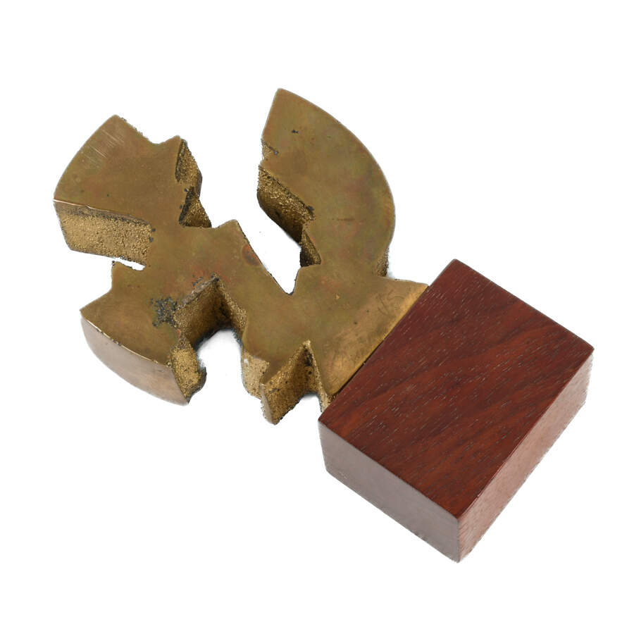 Signed Abstract Brass Sculpture on a Wooden Pedestal-5