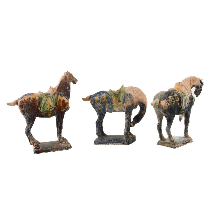 Grouping of Three Antique Chinese Tang Dynasty-Style Horse Figures-4
