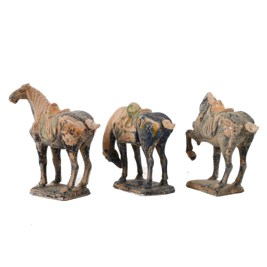 Grouping of Three Antique Chinese Tang Dynasty-Style Horse Figures-2
