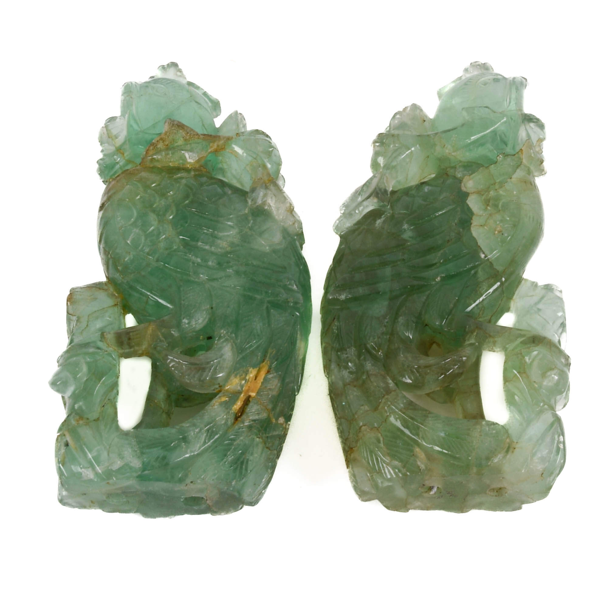 Antique Pair of 19th-Century Carved Fluorite Phoenix Birds-5