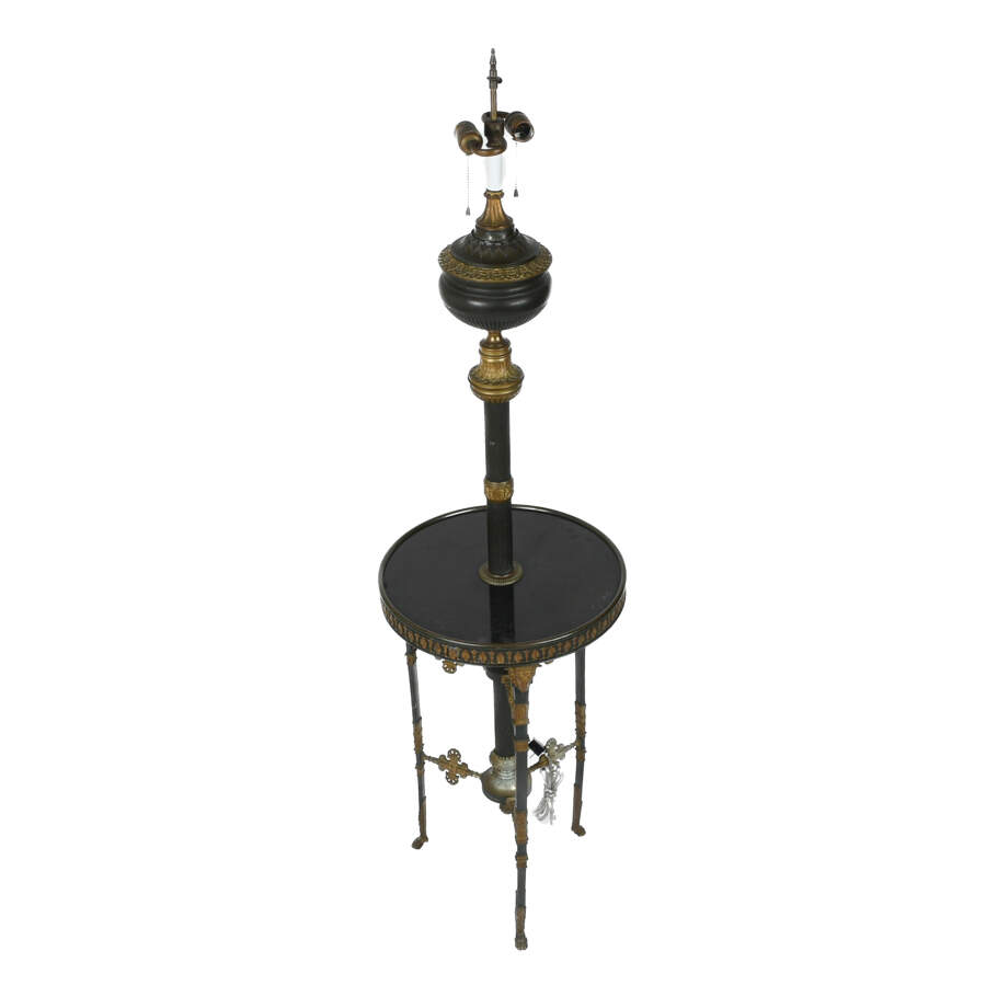 Antique Bronze and Gilt Empire Style Electrified Oil Table Lamp-5