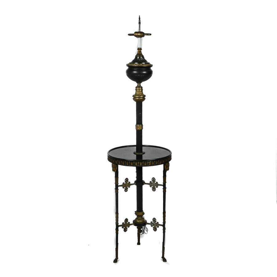 Antique Bronze and Gilt Empire Style Electrified Oil Table Lamp-1