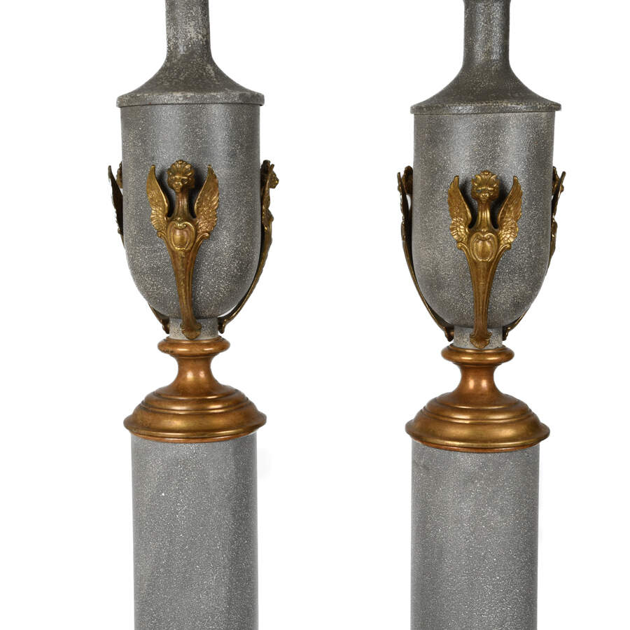 Pair of Neoclassical Floor Lamps with Etched Glass Shades-3