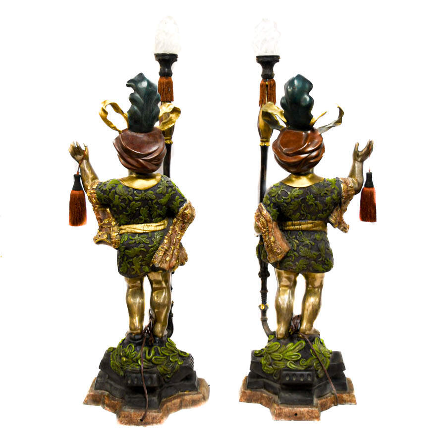 Matched Pair of Metal Blackamoor Floor Lamps-4