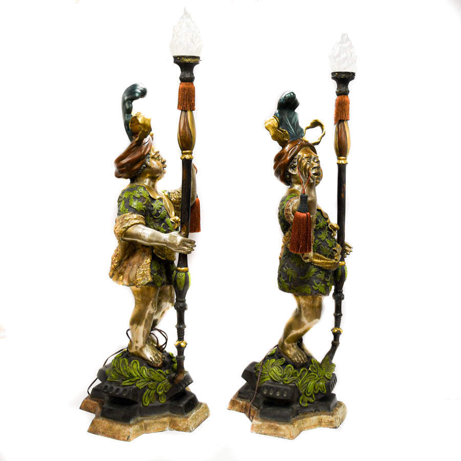 Matched Pair of Metal Blackamoor Floor Lamps-3