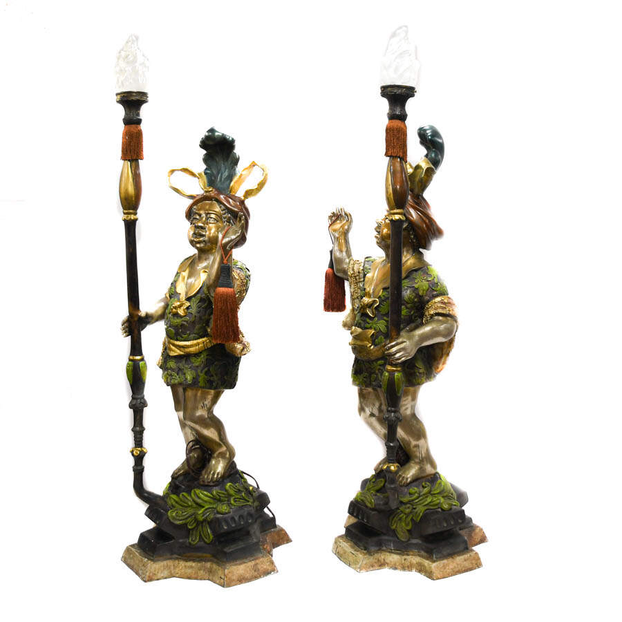 Matched Pair of Metal Blackamoor Floor Lamps-2