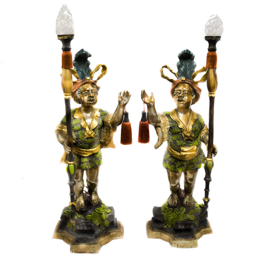 Matched Pair of Metal Blackamoor Floor Lamps-1
