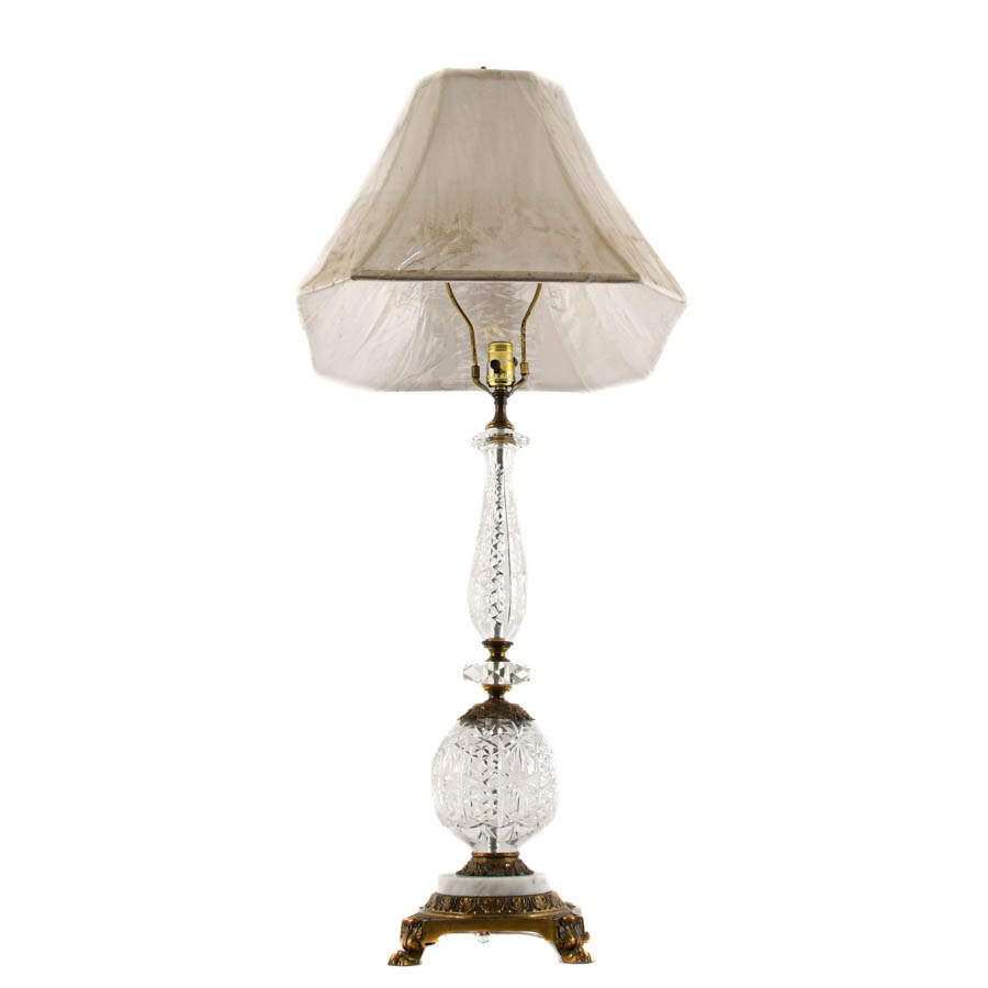 Vintage Crystal and Brass Footed Lamp-4