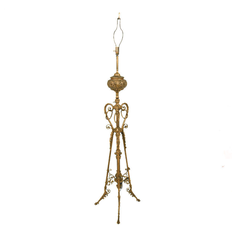 Victorian Ornate Brass Floor Lamp-5